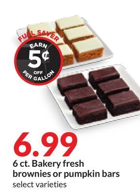 Hy-Vee 6 ct. bakery fresh brownies or pumpkin bars offer