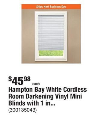 The Home Depot Hampton bay white cordless room darkening vinyl mini blinds with 1 in. slats-65 in. w x 48 in. l (actual size 64.5 in. w x 48 offer