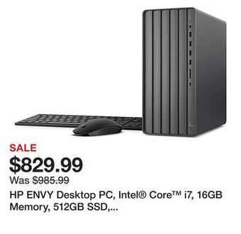 Office Depot Hp envy desktop pc, intel core i7, 16gb memory, 512gb ssd, windows 11 home offer