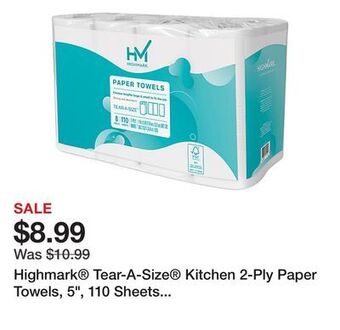 Office Depot Highmark tear-a-size kitchen 2-ply paper towels, 5, 110 sheets per roll, pack of 8 rolls offer