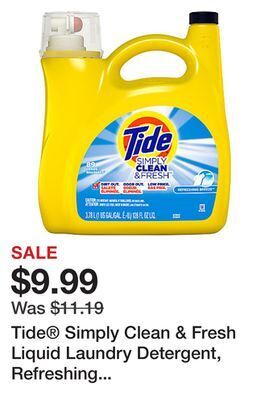 Office Depot Tide simply clean & fresh liquid laundry detergent, refreshing breeze, 128 oz offer