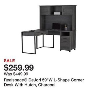 Office Depot Realspace dejori 59w l-shape corner desk with hutch, charcoal offer