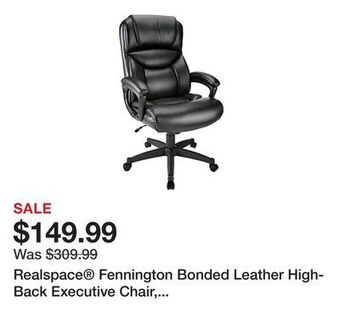 Office Depot Realspace fennington bonded leather high-back executive chair, black, bifma compliant offer