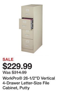 Office Depot Workpro 26-1/2d vertical 4-drawer letter-size file cabinet, putty offer