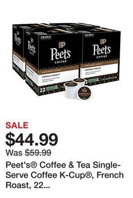 Office Depot Peet's coffee & tea single-serve coffee k-cup , french roast, 22 pods per box, set of 4 boxes offer