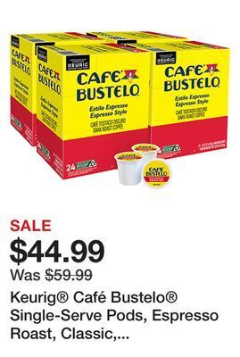 Office Depot Keurig café bustelo single-serve pods, espresso roast, classic, box of 24 pods, case of 4 boxes offer