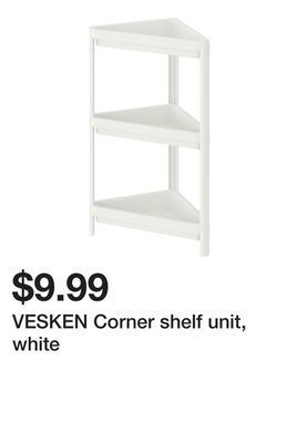 Ikea Vesken corner shelf unit, white offer
