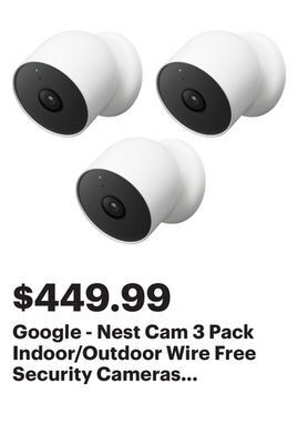 Best Buy Google - nest cam 3 pack indoor/outdoor wire free security cameras - snow offer