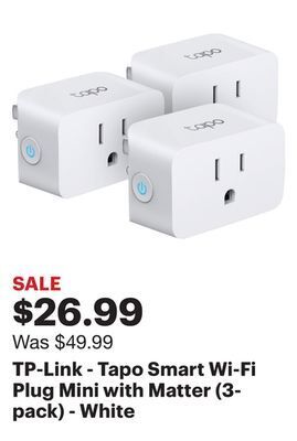 Best Buy Tp-link - tapo smart wi-fi plug mini with matter (3-pack) - white offer