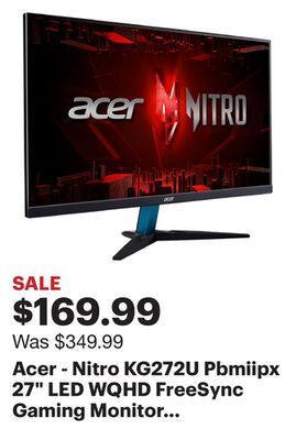 Best Buy Acer - nitro kg272u pbmiipx 27 led wqhd freesync gaming monitor (hdmi, dp) - black offer