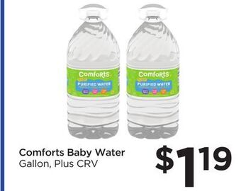 Food 4 Less Comforts baby water offer
