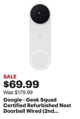 Best Buy Google - geek squad certified refurbished nest doorbell wired (2nd generation) - snow offer
