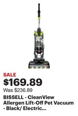 Best Buy Bissell - cleanview allergen lift-off pet vacuum - black/ electric green offer