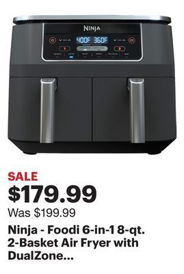 Best Buy Ninja - foodi 6-in-1 8-qt. 2-basket air fryer with dualzone technology & air fry, roast, broil, bake, reheat & dehydrate - da offer