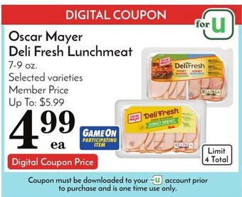Pavilions Oscar mayer deli fresh lunchmeat offer