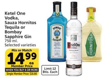 Albertsons Ketel one vodka, sauza hornitos tequila or bombay sapphire gin offer