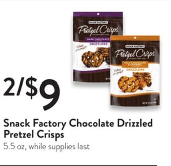 Fresh Thyme Snack factory chocolate drizzled pretzel crisps offer