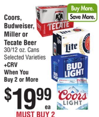 Smart & Final Coors, budweiser, miller or tecate beer offer
