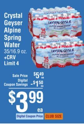 Smart & Final Crystal geyser alpine spring water offer