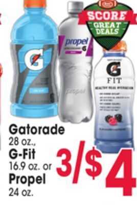 Jewel-Osco Gatorade 28 oz., g-fit 16.9 oz. or propel 24 oz offer