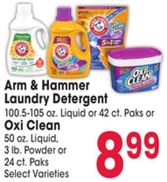 Jewel-Osco Arm & hammer laundry detergent 100.5-105 oz. liquid or 42 ct. paks or oxi clean 50 oz. liquid, 3 lb. powder or 24 ct. paks offer