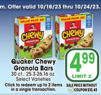 Jewel-Osco Quaker chewy granola bars offer