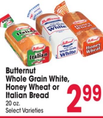 Jewel-Osco Butternut whole grain white, honey wheat or italian bread offer