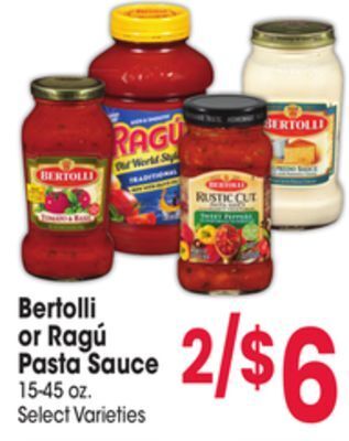 Jewel-Osco Bertolli or ragú pasta sauce offer