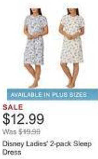 Costco Disney Ladies' 2-pack Sleep Dress offer