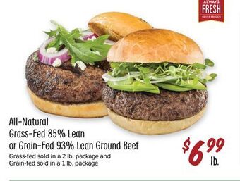 Sprouts Farmers Market All-natural grass-fed 85% lean or grain-fed 93% lean ground beef offer