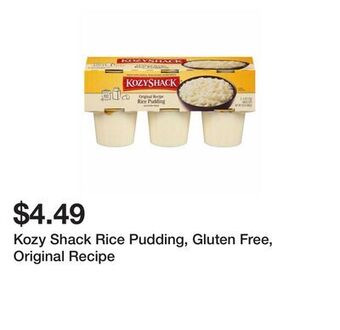 Wegmans Kozy shack rice pudding, gluten free, original recipe offer