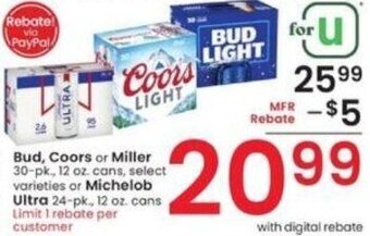 Albertsons Bud, Coors or Miller 30-pk. offer