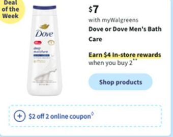 Walgreens Dove or dove men's bath care offer