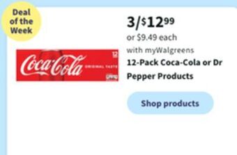 Walgreens 12-pack coca-cola or dr pepper products offer