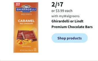 Walgreens Ghirardelli or lindt premium chocolate bars offer