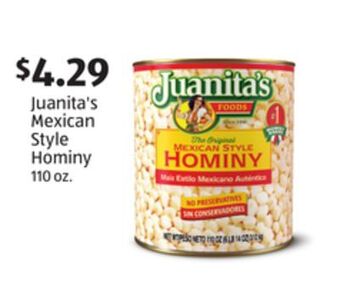 Aldi Juanita's mexican style hominy offer
