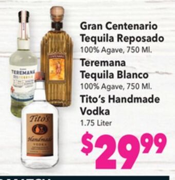 Vallarta Supermarkets Gran centenario tequila reposado offer