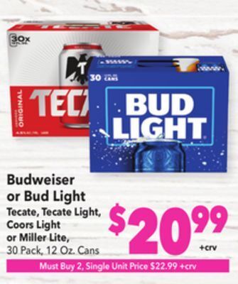 Vallarta Supermarkets Budweiser or bud light offer