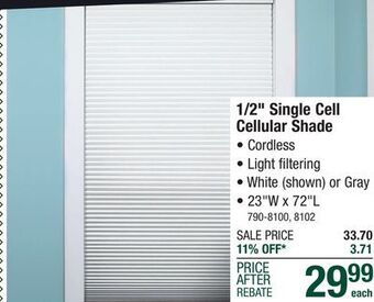 Menards Lumino white light filtering cordless cellular shade - 23w x 72l offer