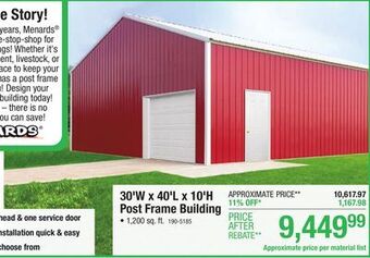Menards 30' x 40' x 10' post frame building material list offer
