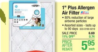 Menards Dupont plus 16 x 20 x 1 merv 10 pleated air filter offer