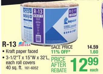 Menards R-13 ecoroll kraft faced fiberglass insulation roll 3-1/2 x 15 x 32' offer