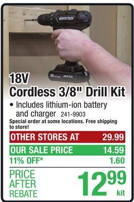 Menards North tech 18-volt cordless 3/8 drill kit offer