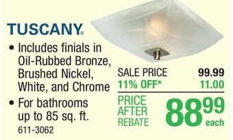 Menards Tuscany 70 cfm ceiling exhaust bath fan with light and glass globe offer