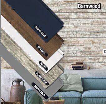 Menards Dakota 5-1/8 x 8' matte blue prefinished skinny shiplap wall plank offer