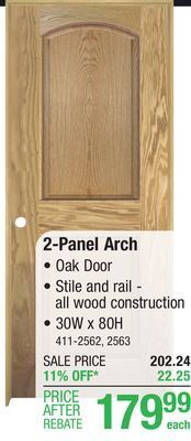 Menards Mastercraft 30w x 80h oak 2-panel arch interior door system - right inswing offer