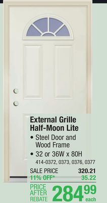 Menards Mastercraft 32w x 80h primed steel external grille half-moon lite exterior door system - right inswing offer