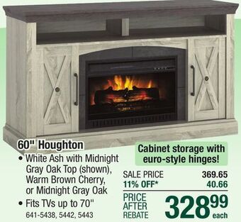 Menards Whalen houghton 60 warm brown cherry electric fireplace entertainment center offer