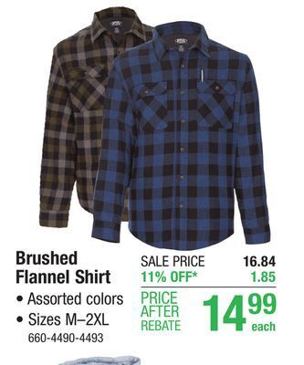 Menards Rw rugged wear men's brushed heather flannel shirt - assorted colors/medium offer