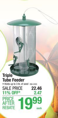 Menards Enchanted garden green triple tube bird feeder offer